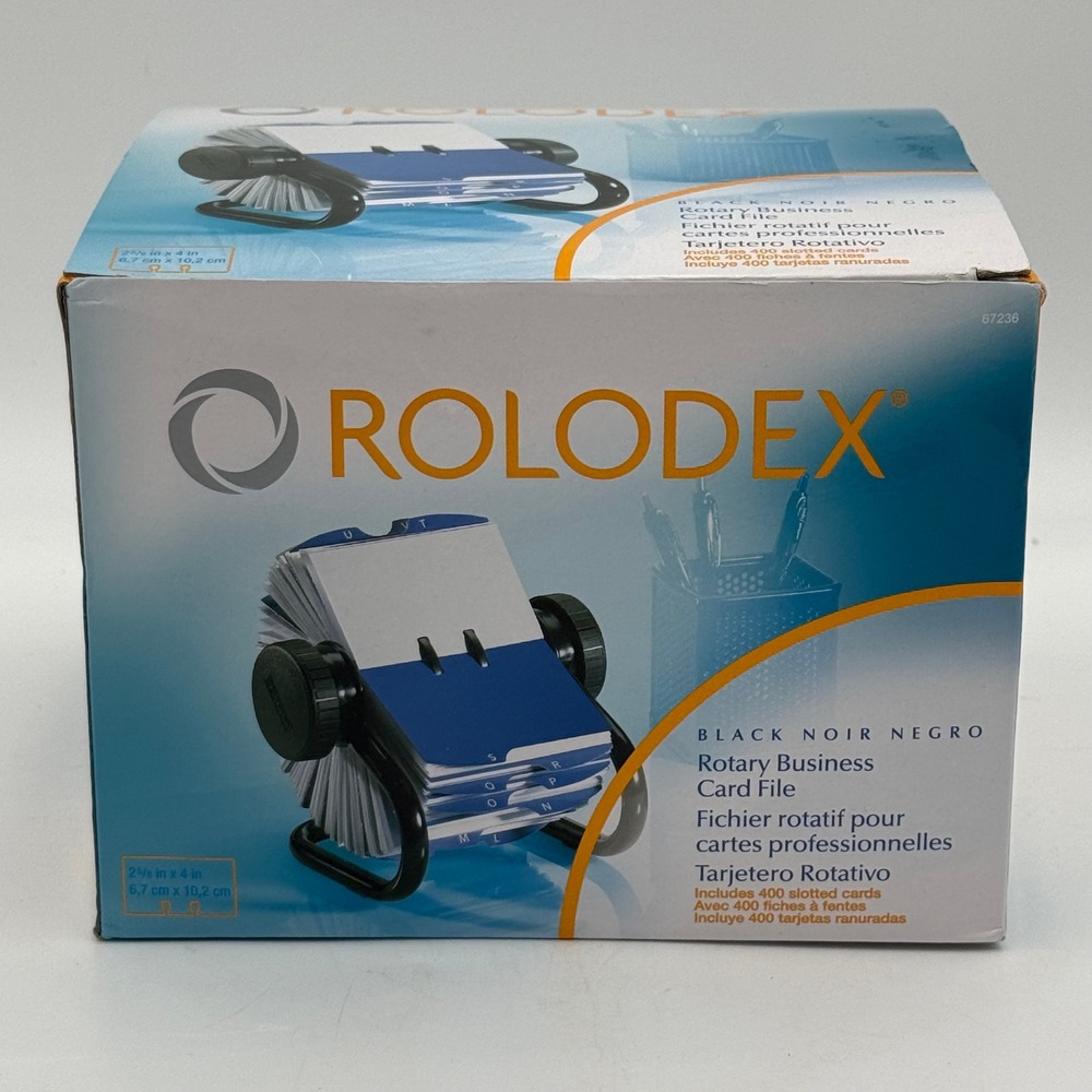 Rolodex Rotary Business Card File Black 67236 with 400 Cards and A-Z Tabs NEW